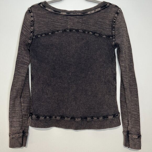 Free People Pullover Top XS Black Wash Snap Front Ribbed Grunge Dark Casual Punk - Picture 3 of 7